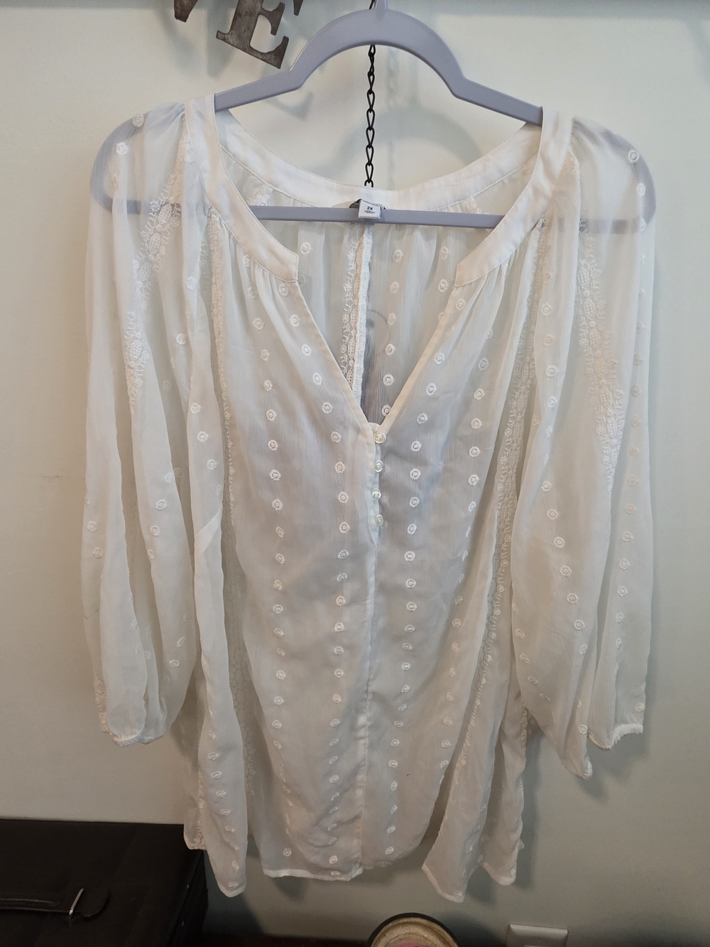 Old Navy Ivory Eyelet Button Front Blouse 3/4 Sleeves- 2X
